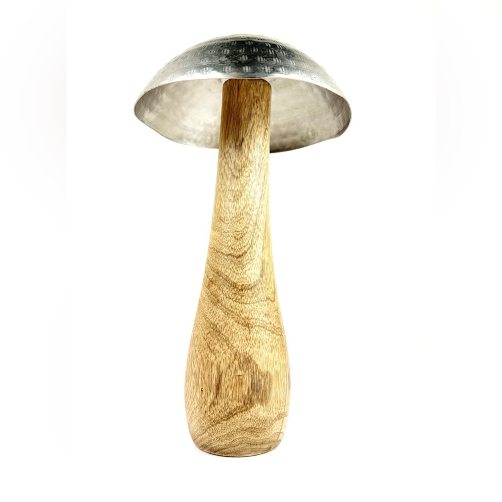 Laurel Grove Steel Metal & Wood Toadstool Mushroom Sculpture 10”Home Decor